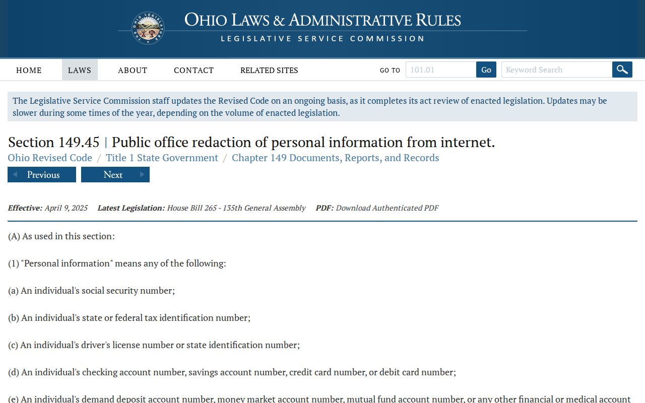 Kettering neighbors Ohio online-record redaction provision