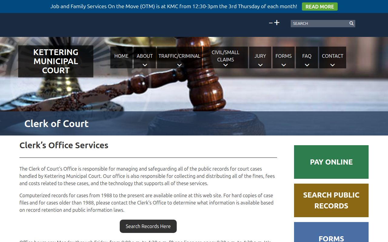 Kettering previous residents Clerk of Court record access