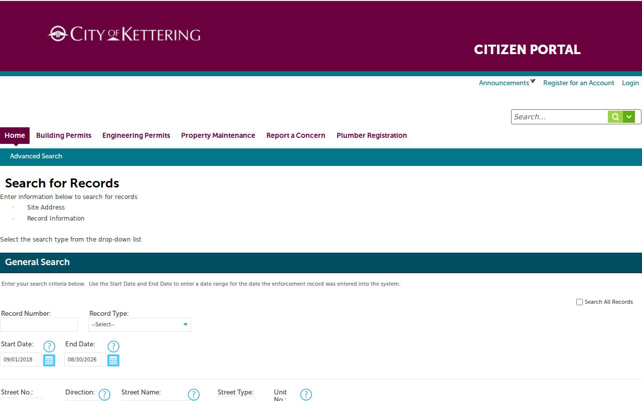 Kettering street directory property maintenance record search